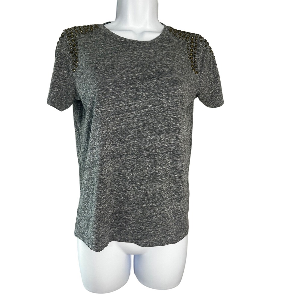 J.Crew Womens Studded‎ Shoulder Heathered Gray Short Sleeve T-Shirt E4155 XXS